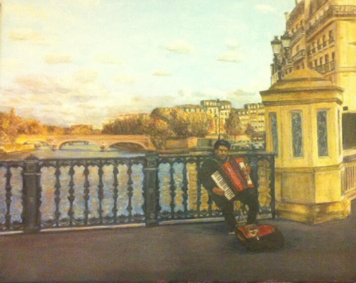 Painting titled "L'accordéoniste" by Cirene Bé Gé, Original Artwork, Acrylic