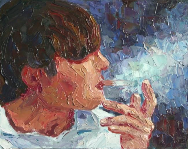Painting titled "smoker" by Ciro Dalessio, Original Artwork, Oil