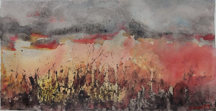 Painting titled "Tramonto_03" by Francesco Damosso, Original Artwork, Watercolor