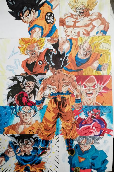 Drawing titled "Goku's Evolution" by Noah Jackson, Original Artwork, Acrylic