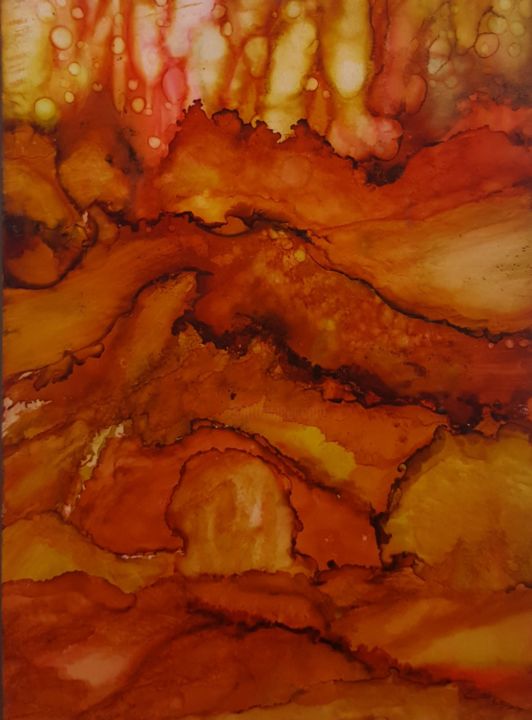 Peinture intitulée "Terre feu" par Carole Joassard, Œuvre d'art originale, Encre