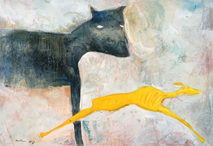 Peinture intitulée "Yellow Dog" par Jiri Havlik, Œuvre d'art originale, Acrylique