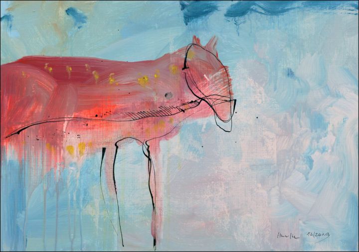 Malerei mit dem Titel "Red Dog I." von Jiri Havlik, Original-Kunstwerk, Acryl