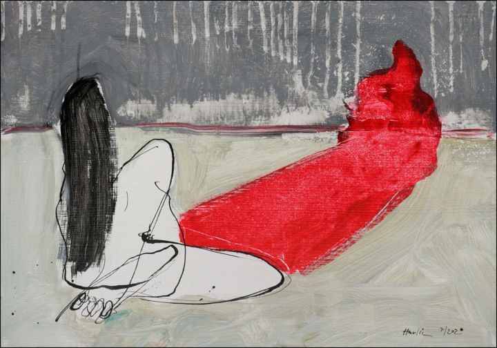 Peinture intitulée "Red Shadow" par Jiri Havlik, Œuvre d'art originale, Acrylique