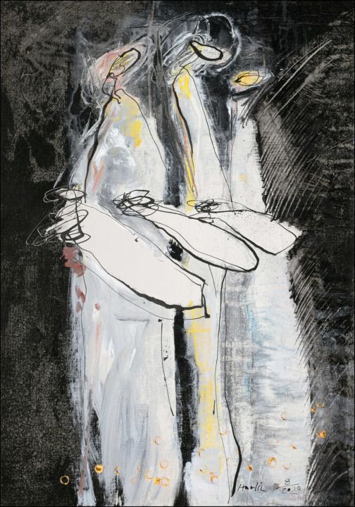 Peinture intitulée "Three Angels" par Jiri Havlik, Œuvre d'art originale, Acrylique
