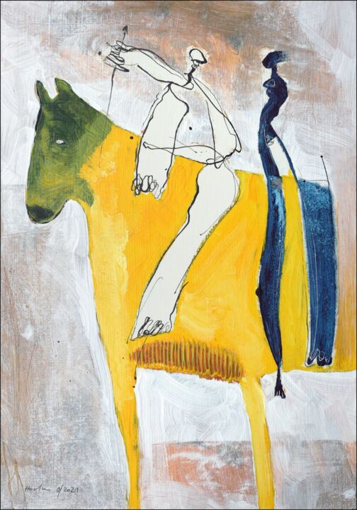 Painting titled "Yellow Horse" by Jiri Havlik, Original Artwork, Acrylic