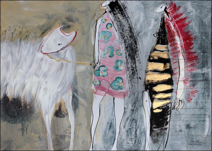 Painting titled "White Dog II." by Jiri Havlik, Original Artwork, Acrylic