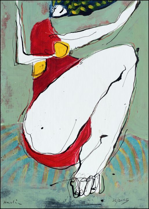 Pintura intitulada "Red Swimsuit (Franc…" por Jiri Havlik, Obras de arte originais, Acrílico
