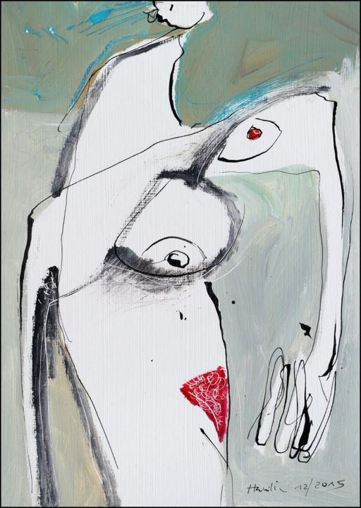 「Emma (Nude Girl)」というタイトルの絵画 Jiri Havlikによって, オリジナルのアートワーク, アクリル