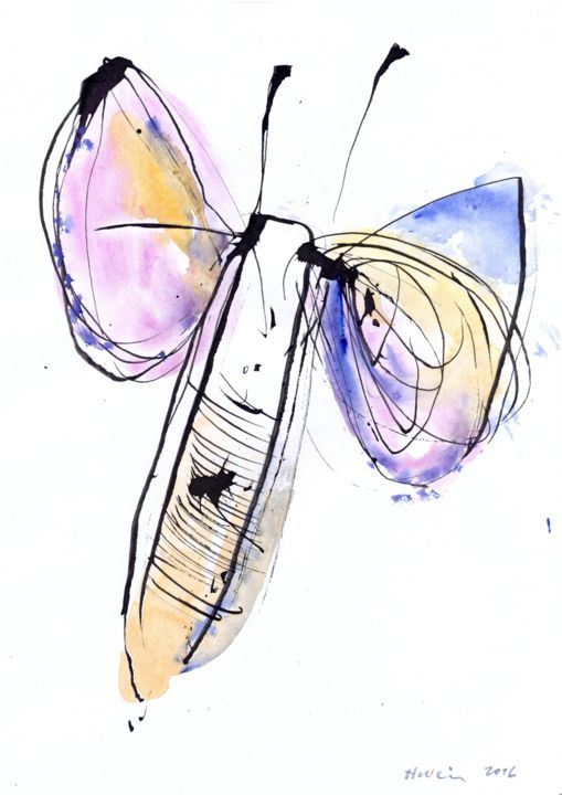 Drawing titled "Butterfly" by Jiri Havlik, Original Artwork, Ink