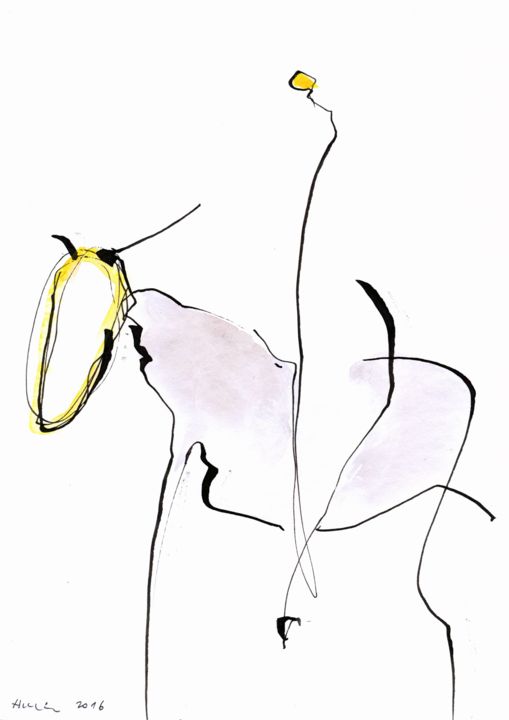 Рисунок под названием "On horseback" - Jiri Havlik, Подлинное произведение искусства, Чернила