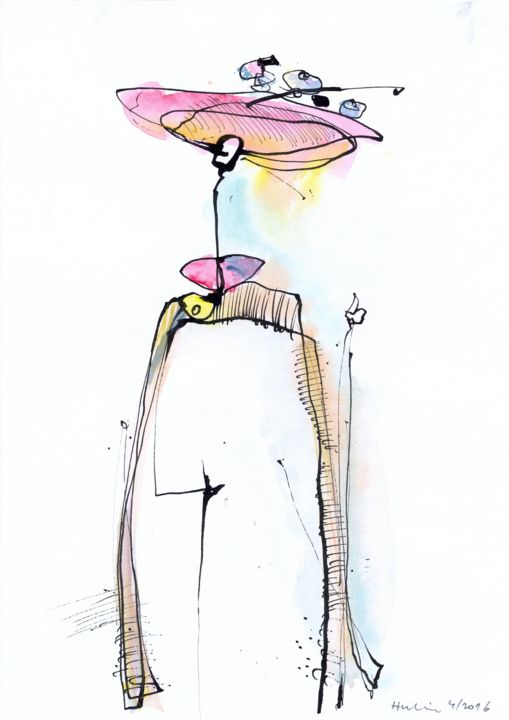 "A big hat" başlıklı Resim Jiri Havlik tarafından, Orijinal sanat, Mürekkep