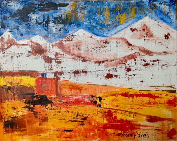 Painting titled "Paysage" by Roemy, Original Artwork, Acrylic