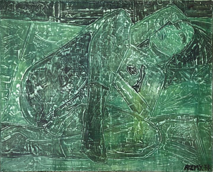 Schilderij getiteld "NU vert 1977 Stbg" door Roemy, Origineel Kunstwerk, Acryl