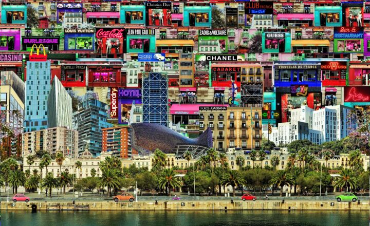 Artes digitais intitulada "Barcelona city grazy" por Gaudi .C, Obras de arte originais, Foto Montagem