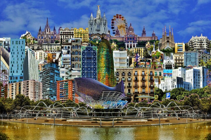 Arte digitale intitolato "La Barceloneta city" da Gaudi .C, Opera d'arte originale, Fotomontaggio