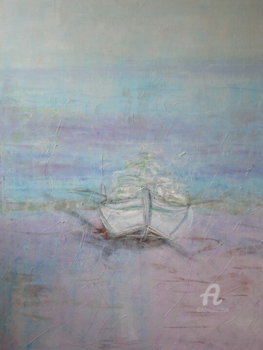 Malerei mit dem Titel "Meer & Boot" von Claire, Original-Kunstwerk, Acryl