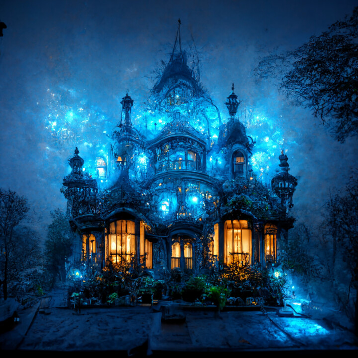 Arts numériques intitulée "Blue Manor" par Claire Ai Art, Œuvre d'art originale, Image générée par l'IA