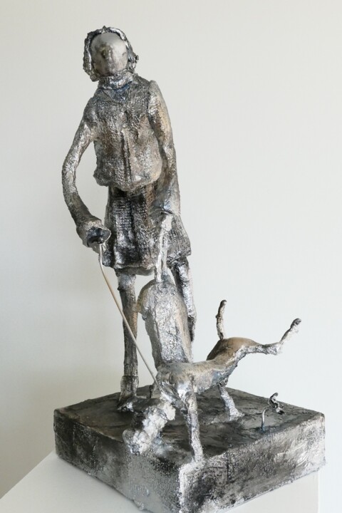 Sculpture titled "madame-promene-son-…" by Claire Assemat, Original Artwork, Plaster