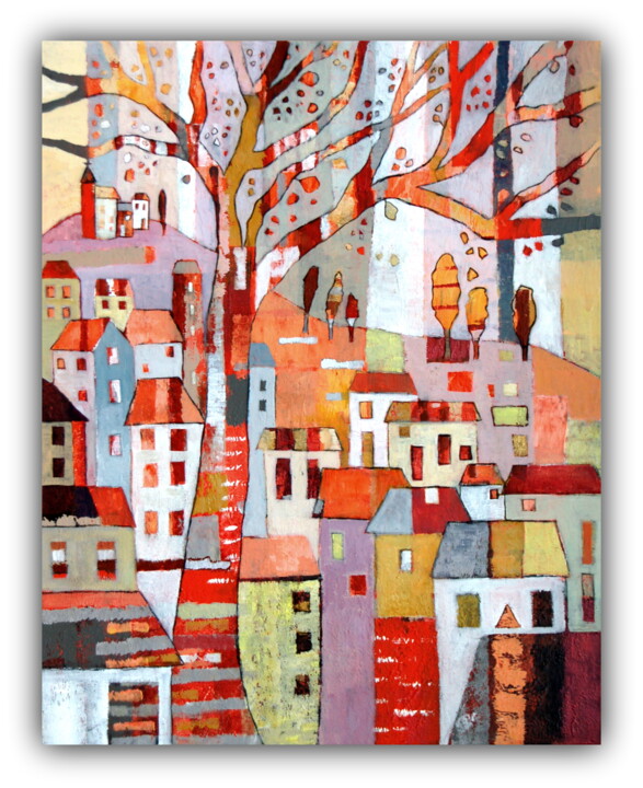 Painting titled "Arbre de vie" by Claire Biette, Original Artwork, Acrylic Mounted on Wood Stretcher frame