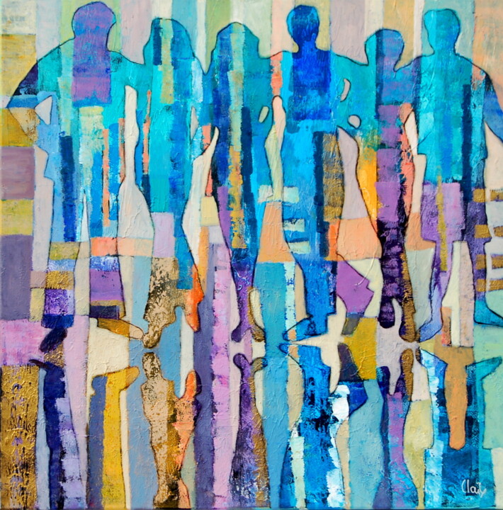 Картина под названием "tous unis" - Claire Biette, Подлинное произведение искусства, Акрил Установлен на Деревянная рама для…