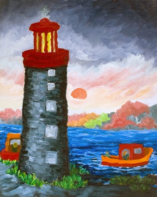 Peinture intitulée "Le phare" par Claire Bizier, Œuvre d'art originale, Huile