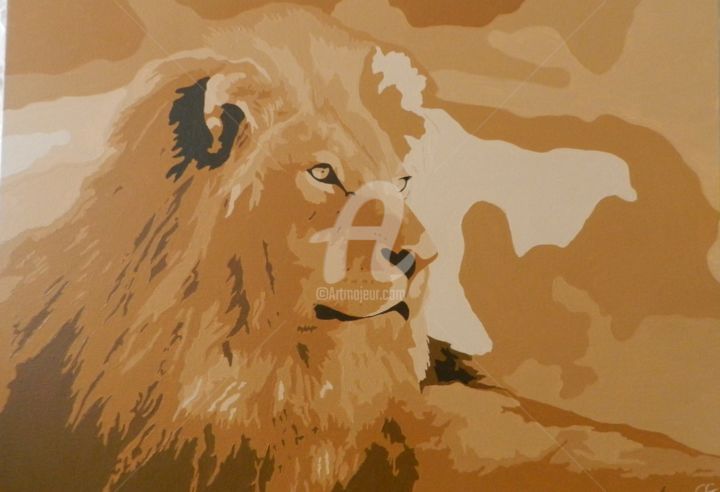 Painting titled "Lion" by Claire Fleur-Gilles, Original Artwork, Acrylic