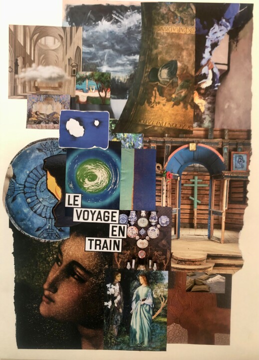 Κολάζ με τίτλο "Le voyage en train" από Claire Gary Dalle, Αυθεντικά έργα τέχνης, Κολάζ