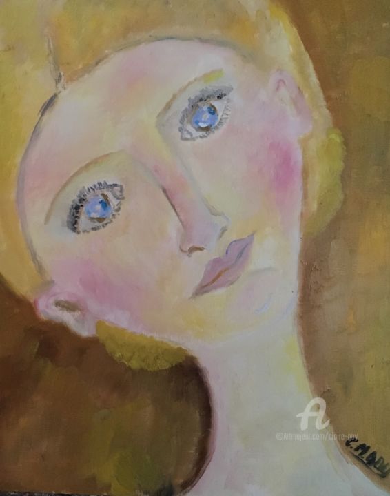 Painting titled ""Beate"" by Claire Marie Gay, Original Artwork, Oil Mounted on Wood Panel
