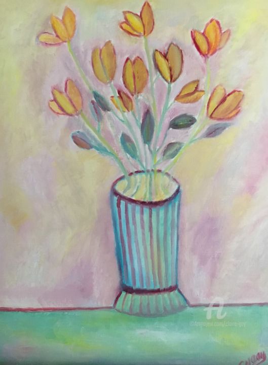 Painting titled ""Fleurs-papillons"" by Claire Marie Gay, Original Artwork, Oil