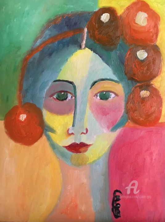 Painting titled ""La femme aux coque…" by Claire Marie Gay, Original Artwork, Oil Mounted on Wood Panel