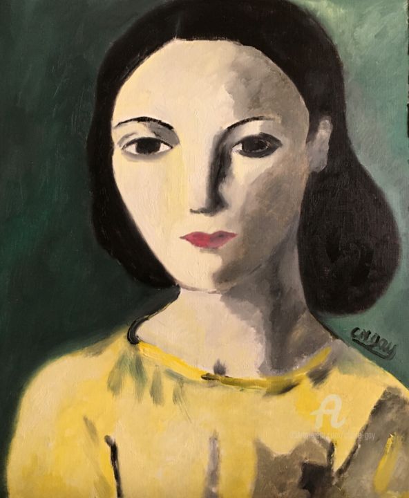 Peinture intitulée ""Le corsage jaune"" par Claire Marie Gay, Œuvre d'art originale, Huile Monté sur Panneau de bois