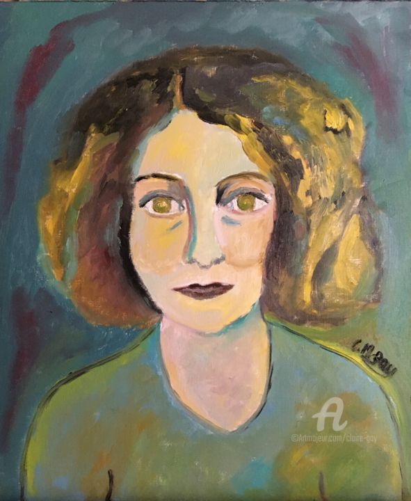 Painting titled ""Autoportrait 5"" by Claire Marie Gay, Original Artwork, Oil Mounted on Wood Panel