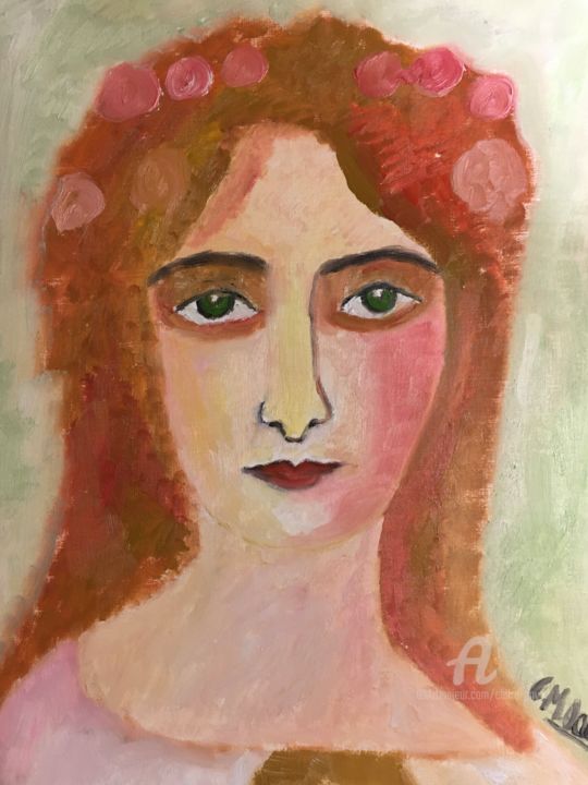 Painting titled ""Minerve"" by Claire Marie Gay, Original Artwork, Oil Mounted on Wood Panel