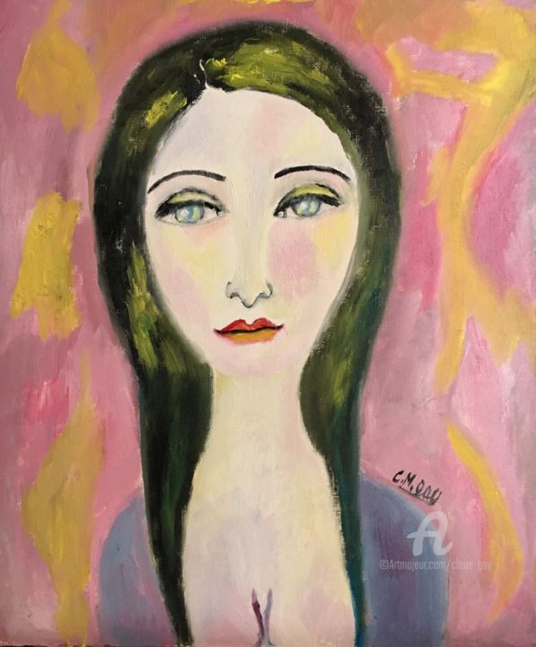Painting titled ""Madone aux seins n…" by Claire Marie Gay, Original Artwork, Oil Mounted on Wood Panel