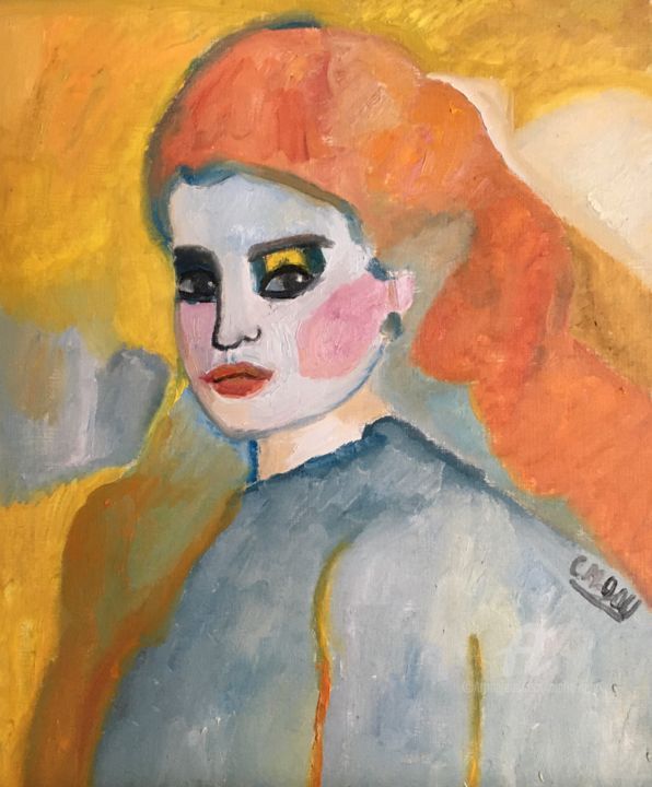 Painting titled ""La blonde vénitien…" by Claire Marie Gay, Original Artwork, Oil Mounted on Wood Panel