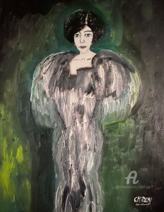 Peinture intitulée ""Miss Plume"" par Claire Marie Gay, Œuvre d'art originale, Huile Monté sur Panneau de bois