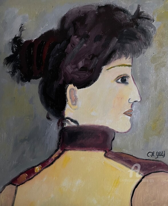 Painting titled ""Le  profil d'Henri…" by Claire Marie Gay, Original Artwork, Oil Mounted on Wood Panel