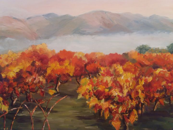 Peinture intitulée "Vignes en automne #…" par Clayre Paris, Œuvre d'art originale, Huile
