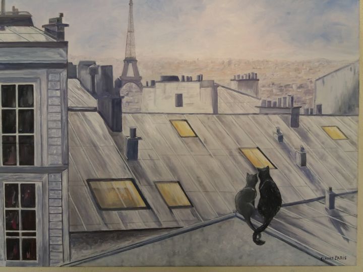 Painting titled "Les toits de Paris" by Clayre Paris, Original Artwork, Oil