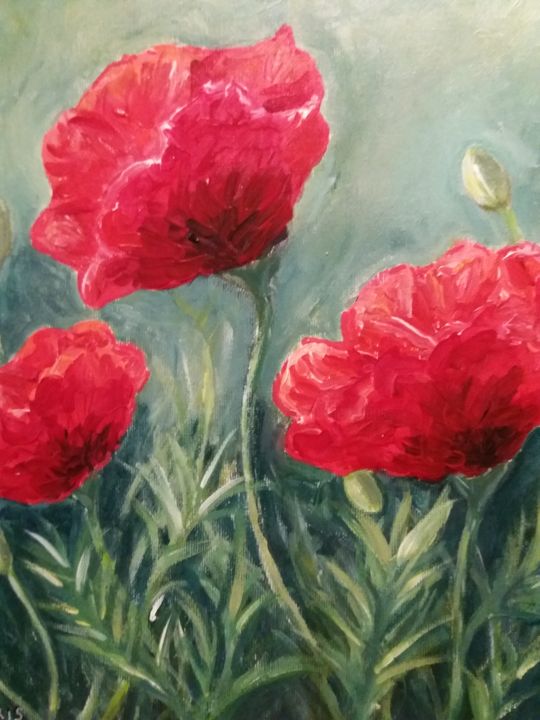 Painting titled "Coquelicots" by Clayre Paris, Original Artwork, Acrylic