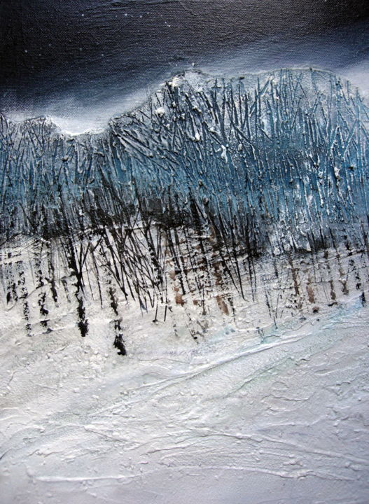 Schilderij getiteld "snowscape at night" door Claire Mcinnerny, Origineel Kunstwerk, Acryl