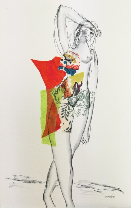 「Marie-A」というタイトルの描画 Claire Mérielによって, オリジナルのアートワーク, インク