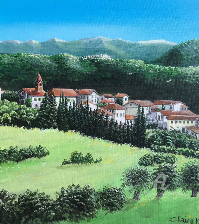 Painting titled "Mon beau village" by Claire Morand, Original Artwork, Acrylic