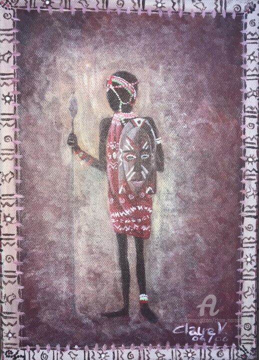 Painting titled "Massaï" by Claire Morand, Original Artwork, Acrylic