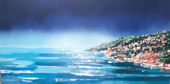 Painting titled "Villefranche-Sur-Mer" by Claire Morand, Original Artwork, Acrylic Mounted on Wood Stretcher frame