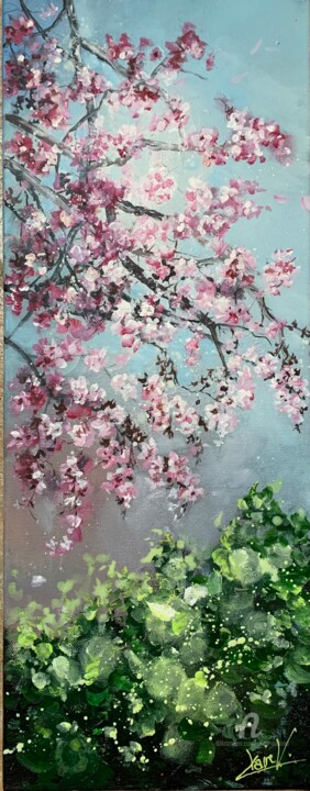 Painting titled "Japanese spring 2" by Claire Morand, Original Artwork, Acrylic Mounted on Wood Stretcher frame
