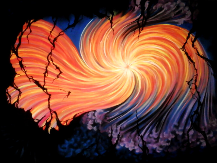 Malerei mit dem Titel "Boule de feu" von Claire Pastel, Original-Kunstwerk, Pastell