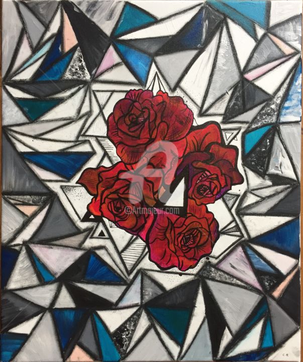 Peinture intitulée "tri'roses" par Claire Rambert, Œuvre d'art originale, Acrylique