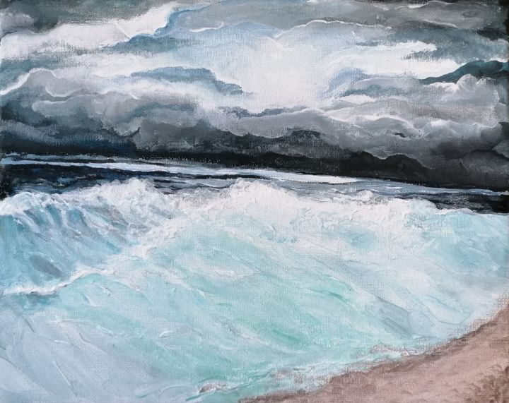 Painting titled "Tempête" by Claire Reginaud, Original Artwork, Acrylic Mounted on Wood Stretcher frame
